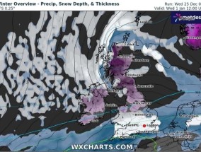 英国气象地图显示，874英里长的雪墙将于何时到来，只有一个地区幸免