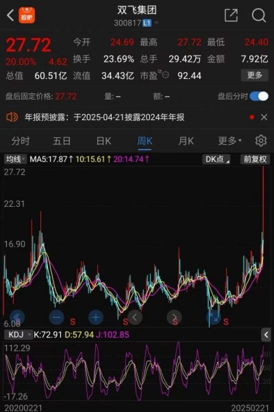 连续两个“20cm涨停”！双飞集团股价创历史新高，1.35万股民嗨了